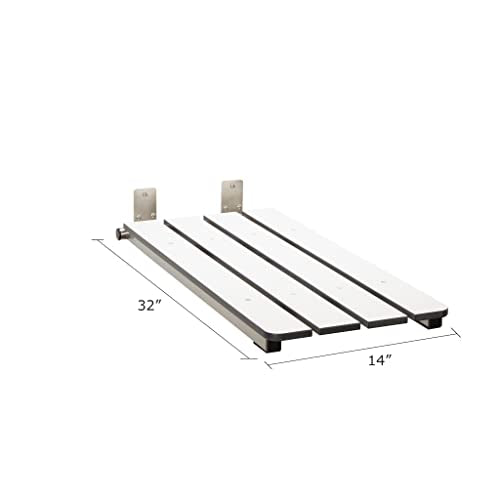 Hermosa 32" x 13.5" Back Wall-Mount Folding Phenolic White Tub Seat with 3" Slats - color: Phenolic White