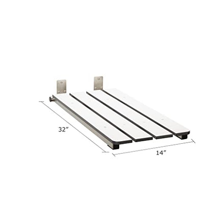 Hermosa 32" x 13.5" Back Wall-Mount Folding Phenolic White Tub Seat with 3" Slats - color: Phenolic White