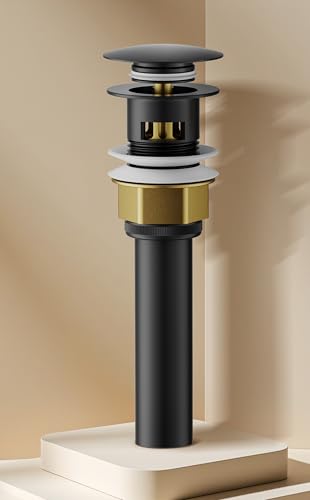 Bathroom Sink Drain with Strainer Basket and Pop-Up Drain Stopper Set (Matte Black, with Overflow) - color: Matte Black, size: with Overflow