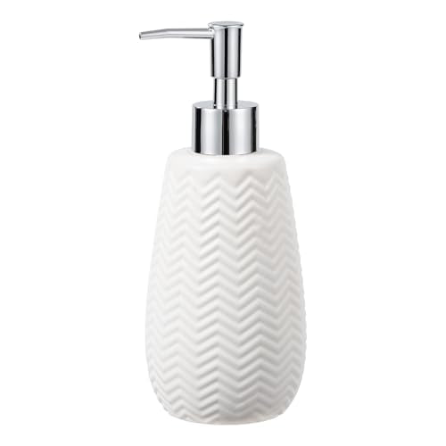 White Soap Dispenser,Wavy Design Ceramic Dispenser for Bathroom, Kitchen, Hand Soap, Dish Soap, Bathroom Countertop - color: White
