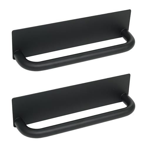 GREATLINK No Drill Adhesive Towel Holder - 9 Inch Black Stainless Steel Peel and Stick Towel Rack for Bathroom, Kitchen | Waterproof, Rust-Resistant & Easy to Install with Command Strips (2 Pack)
