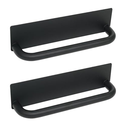 GREATLINK No Drill Adhesive Towel Holder - 9 Inch Black Stainless Steel Peel and Stick Towel Rack for Bathroom, Kitchen | Waterproof, Rust-Resistant & Easy to Install with Command Strips (2 Pack)