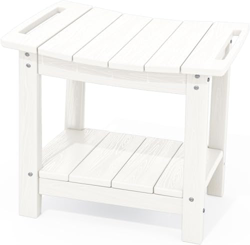 SERWALL Shower Bench, 18" Shower Stool for Inside Shower, HDPE Waterproof Shower Seats for Adults with Storage Shelf & Handles, 360 lbs Capacity- White - color: White