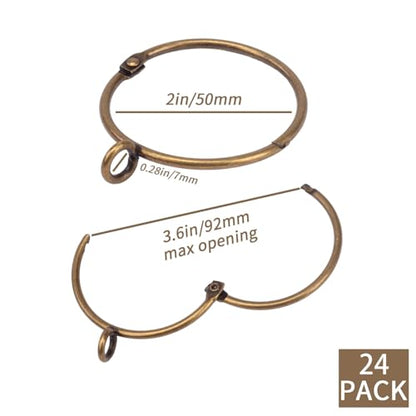 Openable Curtain Rings with Eyelets,2inch Heavy Duty Rustproof Metal Drapery Rings,Shower Curtain Rings 24pcs Bronze Zocang - color: Bromze, size: 2inch Inside Diameter