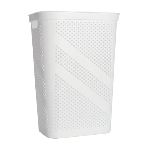 24" Plastic Hinged-Lid Rectangle Laundry Hamper, All Ages, White