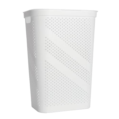 24" Plastic Hinged-Lid Rectangle Laundry Hamper, All Ages, White