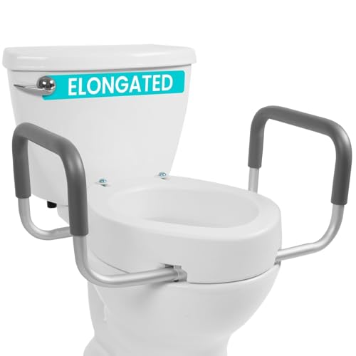 Vive Raised Toilet Seat Riser for Seniors (with Handles) - Handicap Rail | Grab Bar Seat for Over Toilet - Elevated Safety for Elderly, Disabled, Medical - Elongated - size: Elongated