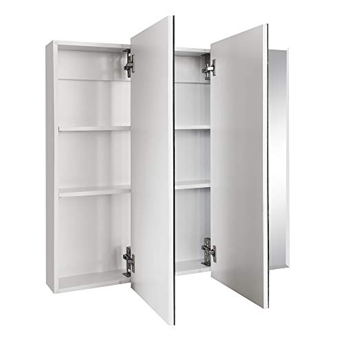 Design House Cyprus 30-in. Wide Medicine Cabinet, 3 Frameless Mirrored Doors, 2 Adjustable Shelves, Pre-Assembled, Surface or Recess Mounted, White, 30.0 in. W x 4.4 in. D x 30.0 in. H, 59749 | Adjustable Shelves, Wall Mount, Contemporary/Modern, Wood, Ba
