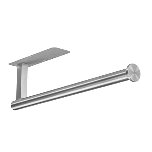 Paper Towel Holder Under Cabinet No Drilling, Self Adhesive Paper Towel Holder Wall Mount for Kitchen Rack, Under Counter Napin Holder No Drill, RV, 304 Stainless Steel, Silver - color: Silver