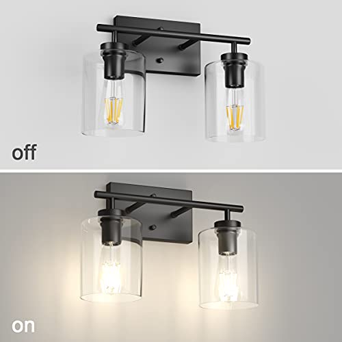 Aipsun 2 Lights Black Vanity Light Fixtures Over Mirror with Clear Glass Shades Industrial Wall Light Fixture for Bathroom(Exclude Bulb) - size: 15 inch