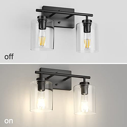 Aipsun 2 Lights Black Vanity Light Fixtures Over Mirror with Clear Glass Shades Industrial Wall Light Fixture for Bathroom(Exclude Bulb) - size: 15 inch