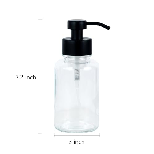 15 oz Amber-Tinted Thick Glass Foaming Soap Dispenser, Refillable Foaming Soap Dispenser with Black Rust-Proof Foam Pump, Suitable for Bathrooms and Kitchens (1, Clear) - color: Clear