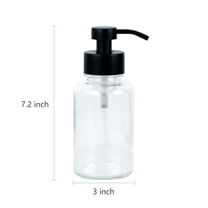 15 oz Amber-Tinted Thick Glass Foaming Soap Dispenser, Refillable Foaming Soap Dispenser with Black Rust-Proof Foam Pump, Suitable for Bathrooms and Kitchens (1, Clear) - color: Clear