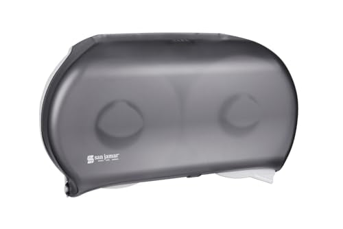 San Jamar Classic Bath Tissue Dispenser – Twin 9", Jumbo Bath Tissue Holder for Bathroom, Dual-Roll System, Break-Resistant Plastic, 3.25" Core, 12" × 19" × 5.25", Pearl Black
