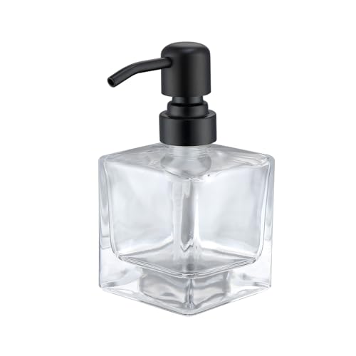 Square Bathroom Soap Dispenser Black, 8.4 oz Glass Bottles with Stainless Steel Pump Cube Liquid Hand Soap Dispenser Kitchen - color: Black