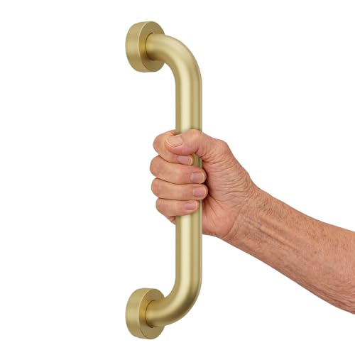 16 Inch Anti-Slip Bathroom Shower Grab Bar Brushed Gold | Safety Hand Rail Support Handicap Elderly Injury Senior Assist Bath Handle, Arm Rests for use with Toilet Seats