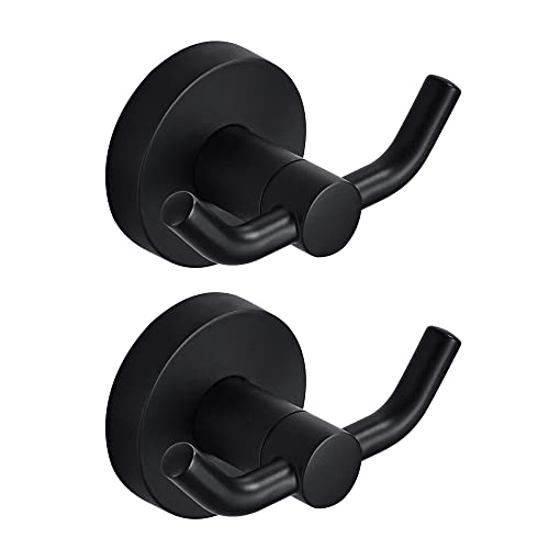 MARMOLUX ACC - 2pack Black Bathroom Hooks for Towels | Modern Black Hooks, Double Robe & Towel Hooks Ideal as Bathroom Towel Holder, Shower Wall Hook, Kitchen Hand Towel Holder - color: Matte Black (2pcs)