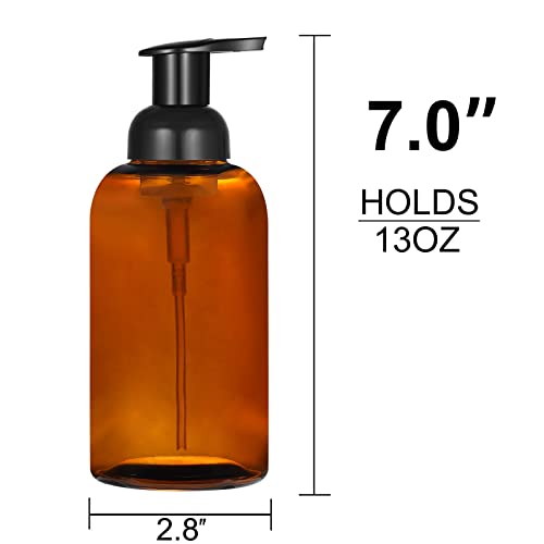 2 Pack Amber Glass Jar Soap Dispenser with Foaming Pump, 13 Ounce Amber Round Bottles Dispenser with Foaming Pump | Foam Soap Dispenser, Stainless Steel Pump, Bathroom Soap Dispenser Set, Home Decor