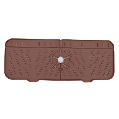 OUKENS Sponge Holder, Brown Silicone Washable Countertop Water Absorbent Faucet Mat for Kitchen Sink, Bathroom, RV, Reusable Splash Guard & Drip Catcher Tray