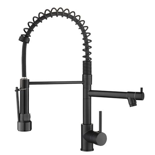 AIMADI Black Kitchen Faucet with 2 Function Sprayer,Commercial Stainless Steel Single Handle Single Hole Spring Matte Black Kitchen Faucet - color: Matte Black, style: Contemporary