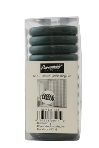12 Piece Plastic Basic Locking Round Hook Easy Gliding Shower Curtain Rings Fits All Standard Size Shower Rods (Hunter Green) - color: Hunter Green