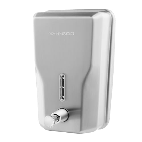 Wall Mount Stainless Steel Soap Dispenser Bathroom, 48oz (1400ml) | Commercial Wall Mounted Metal Liquid Refillable Hand Soap Dispenser