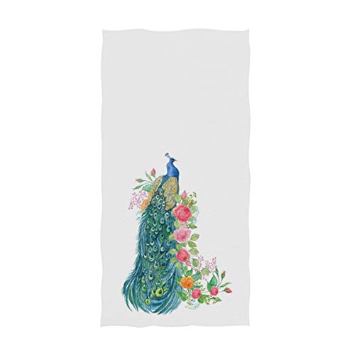 Naanle Beautiful Peacock Pattern Soft Large Hand Towels Multipurpose for Bathroom, Hotel, Gym and Spa (16" x 30",White) - color: Luxuriant Peacock