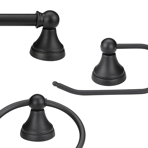 Globe Electric 51227 Jayden 5-Piece All-In-One Bathroom Set, Oil Rubbed Bronze, 3-Light Vanity Light with Frosted Glass Shades, Towel Bar, Toilet Paper Holder, Towel Ring, Robe Hook, Bulb Not Included - color: Oil-Rubbed Bronze