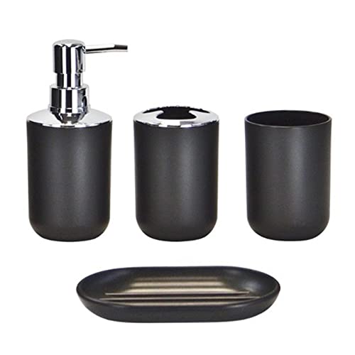 4pcs Bathroom Accessories Set, Toothbrush Holder Tooth Mug Soap Dish Liquid Bottle Bathroom Set Shower Countertop Vanity Organizer(Black) - color: Black