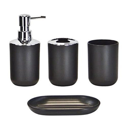 4pcs Bathroom Accessories Set, Toothbrush Holder Tooth Mug Soap Dish Liquid Bottle Bathroom Set Shower Countertop Vanity Organizer(Black) - color: Black