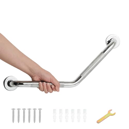 20 Inch Bathroom Grab Bar, Chrome Angled Grab Bar with Anti-Slip Knurled Grip, Stainless Steel Bath Balance Bar, 1.0" Tube Safety Hand Rail Support, Handicap Elderly Senior Assist Bath Handle - color: Polished Chrome