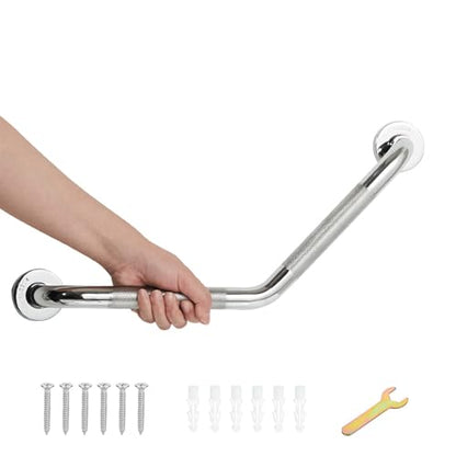 20 Inch Bathroom Grab Bar, Chrome Angled Grab Bar with Anti-Slip Knurled Grip, Stainless Steel Bath Balance Bar, 1.0" Tube Safety Hand Rail Support, Handicap Elderly Senior Assist Bath Handle - color: Polished Chrome