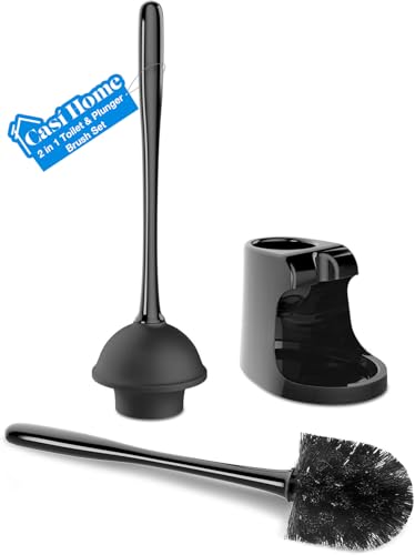 2 in 1 Plunger and Brush Set - Heavy Duty Toilet Plunger and Brush Set - Bathroom Cleaning Tools, Black Plunger and Toilet Brush Combo - Toilet Brush Plunger Set for Deeply Cleaning