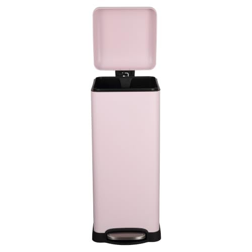 happimess Betty 8 Gal Step Trash Can Soft-Close Lid, Blush Pink | Removable Liner, Semi-Rectangular, Steel Pedal, Iron Powder Coated, 27" Height, Non-Skid Base - color: Blush Pink