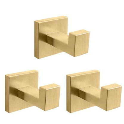 NearMoon Bath Towel Hooks -SUS304 Stainless Steel Square Clothes Robe Hooks Hanger, Heavy Duty Coat Hooks for Bathroom Livingroom Hotel Kitchen Garage, Wall Mounted (3 Pack, Chrome Gold) - color: Chrome Gold