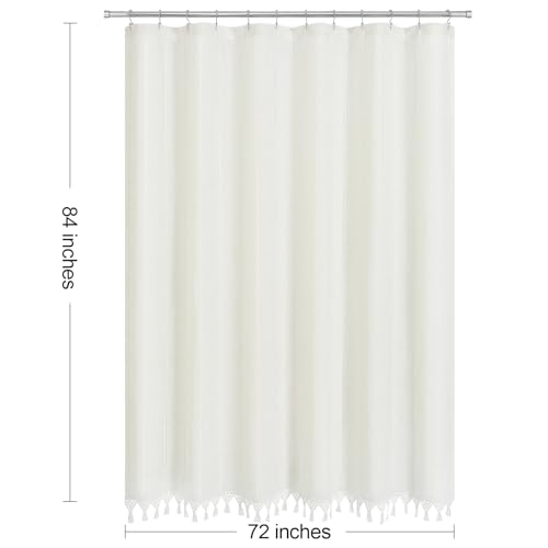 Extra Long Linen Farmhouse Shower Curtain with Tassel, Modern Boho French Country Chic Bathroom Shower Curtain Set with PEVA Liner, Cotton Luxury Fabric Shower Curtain 72x84 - White - color: White, size: 72"W x 84"L (Pack of 1)