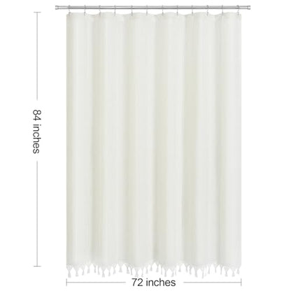 Extra Long Linen Farmhouse Shower Curtain with Tassel, Modern Boho French Country Chic Bathroom Shower Curtain Set with PEVA Liner, Cotton Luxury Fabric Shower Curtain 72x84 - White - color: White, size: 72"W x 84"L (Pack of 1)