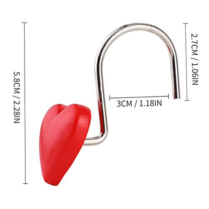 Twofish Home Red Heart Shower Curtain Hooks Anti Rust Shower Curtain Hooks Decorative Resin Red Heart Shower Curtain Rings Set of 12 - color: Red Heart