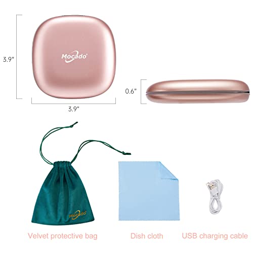 Mocado Compact LED Magnifying Travel Makeup-Mirror - 4 inches 1X/10X Magnification Small Hand Pocket Dimmable Double Sided USB Rechargeable Touch Screen, Portable Tabletop Cosmetic (Rose Gold) | Double Sides Lighted,3 Colors Lighting,0-100% Brightness, Di