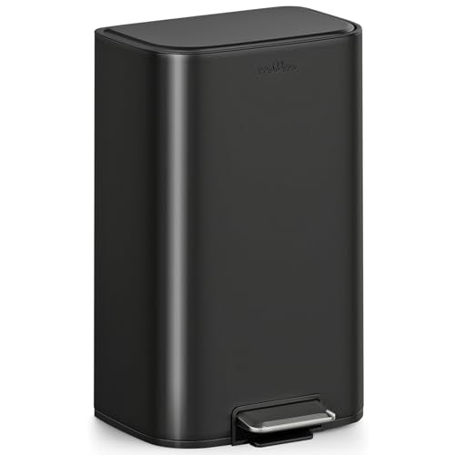 mVm 10.6 Gal Kitchen Trash Can, Step Trash Can with Lid, Smooth Edge Garbage Bin for Home Office (Black) - color: Black, size: 10.6Gal