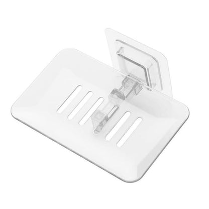 Wall Mounted Hollow Design, Waterproof Soap Stand Holder with Adhesive Sticker No-Drilling Soap Holder Ideal for Kitchen, Bathroom (White, 13.5x8.7cm) - color: White