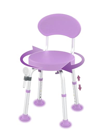Swivel Shower Chair, 360° Non-Slip Shower Seat with Backrest for Elderly and Disabled, Height Adjustable Rotating Tub Bench for Seniors Bathroom Inside Shower with Compact Frame (Purple) - color: Purple