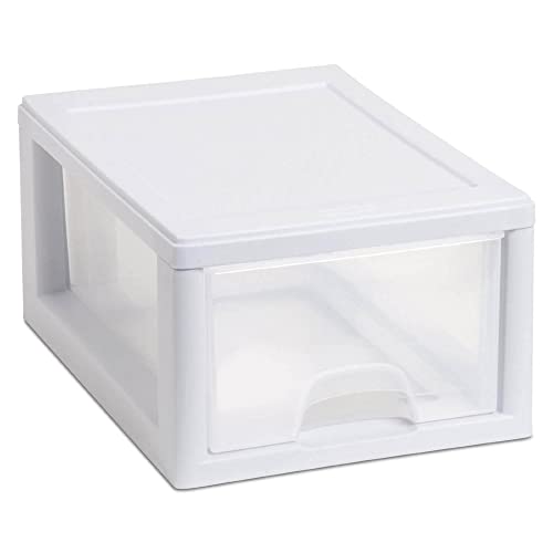 Sterilite Stacking Drawer Storage Organizer for Clothes, 6 Quart, 12-Pack | White Frame, Stackable Modular Clear Plastic Drawers & Containers for Clothing, Accessories, Craft Supplies, Shoes or Linens - size: 6 Quart, style: 12 Pack