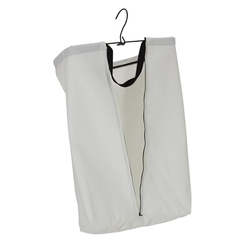 Household Essentials Door Hanging Laundry Bag in Washable Canvas with Loop Handle, White with Black Trim - color: White/Black