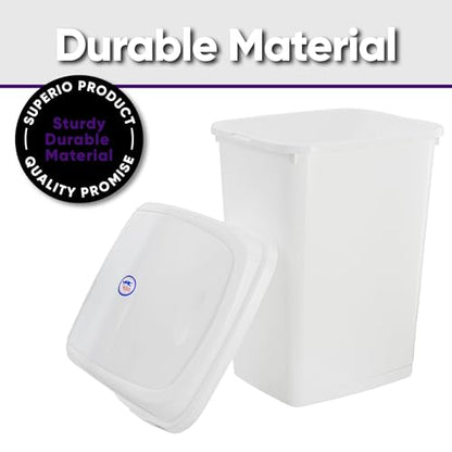 Superio Kitchen Trash Can 13 Gallon with Swing Lid, Plastic Garbage Can Outdoor and Indoor, Large 52 Qt Recycle Bin and Waste Basket for Home, Office, Garage, Patio, Restaurant (White) - size: 13 Gallon, style: 2 Pack