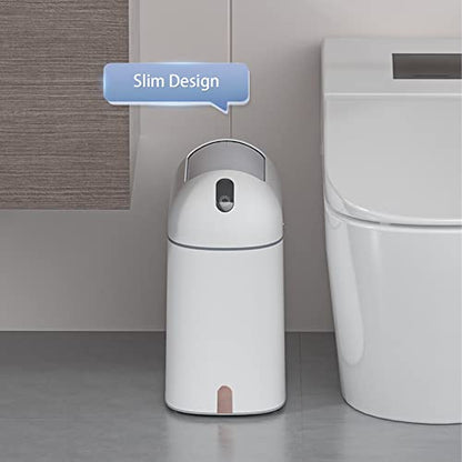 ELPHECO Bathroom Trash Can with lid 2.5 Gallon, Motion Sensor, White Golden | Waterproof Garbage Can, Automatic Waste Basket, Butterfly Lid, Plastic Garbage Bin for Bedroom and Office - color: White