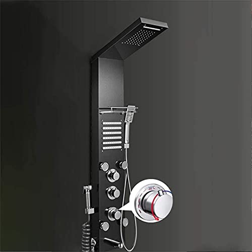 Thermostatic Waterfall Rainfall Shower Panel Tower Shower Shower Column Body Massage Jets Hand Shower Tub Spout Wall Mounted Shower PanelSilver (B),B - color: B