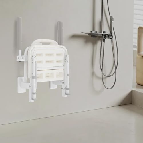 Folding Shower Seat Wall Mounted,18" W Adjustable Height Foldable Shower Chair with Armrests and Backrest Bath Stool Supports 264lbs for Adults Seniors Disabled Home Care