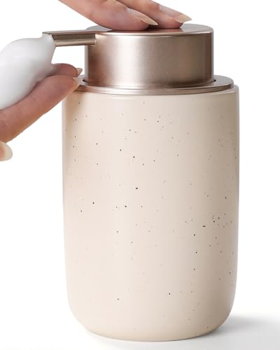 BosilunLife Foam Soap Dispenser, Hand Pump Dispenser for Kitchen Sink | Ceramic Foaming Hand Dispenser for Bathroom Modern Farmhouse Small Soap Dispenser Lotion (Apricot, Foam Pump) - color: Apricot-foam Pump