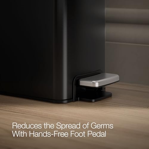 KOHLER 31319-BST Bathroom Trash Can, 1.6 Gallon, 6-Liter Step Can, Quiet-Close Small Trash Can with Foot Pedal, Black Stainless - color: Black Stainless, size: 1.6 Gallon - Step Can